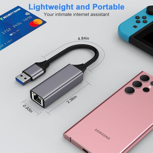 محول USB إلى إيثرنت، محول شبكة USB 3.0 إلى 10/100/1000 ميجابت في الثانية جيجابت إيثرنت LAN، محول إنترنت سلكي RJ45 لأجهزة الكمبيوتر المحمول PC TV Box متوافق مع MacBook Chromebook Surface Windows MacOS Linux in Kuwait