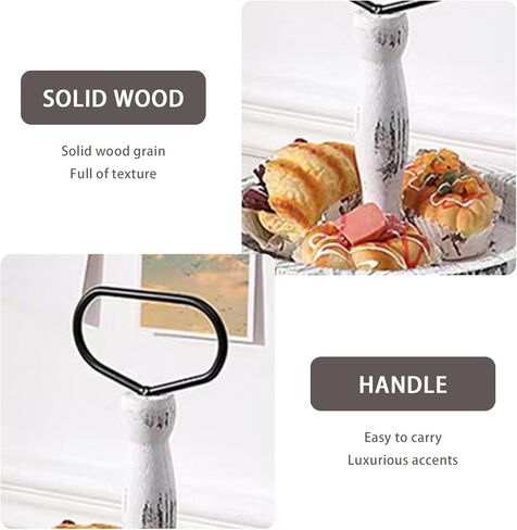 حامل صينية خشبية بطبقتين من المزرعة، صينية خشبية ريفية بطبقتين مع مقبض معدني لتزيين المنزل والمطبخ والعطلات الموسمية (أبيض متعثر) in Kuwait