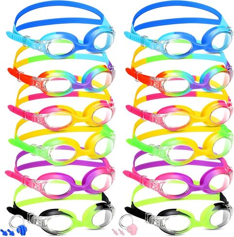 12 Pcs Kids Swimming Goggles No Leaking Anti Fog Kids Swim Goggles Kids Goggles Glasses for Girls Boys with Nose Clips Ear Plugs for Toddler Youth Pool Ages 3-15, 6 Styles in Saudi Arabia