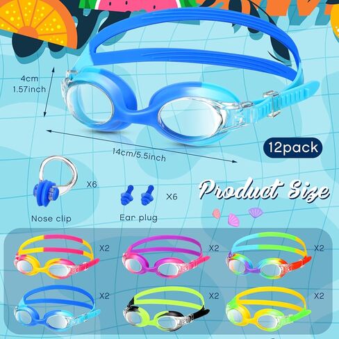 12 Pcs Kids Swimming Goggles No Leaking Anti Fog Kids Swim Goggles Kids Goggles Glasses for Girls Boys with Nose Clips Ear Plugs for Toddler Youth Pool Ages 3-15, 6 Styles in Saudi Arabia