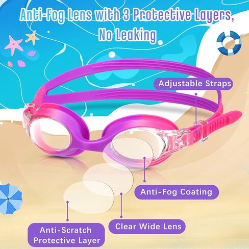 12 Pcs Kids Swimming Goggles No Leaking Anti Fog Kids Swim Goggles Kids Goggles Glasses for Girls Boys with Nose Clips Ear Plugs for Toddler Youth Pool Ages 3-15, 6 Styles in Saudi Arabia
