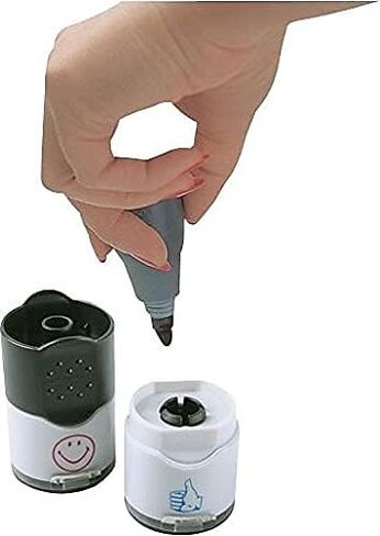 ACCUSTAMP Dual Message pre-Inked Round Stamp, Smiley face/Thumbs-up, 0.63" Dia, red/Blue in Saudi Arabia