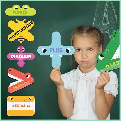 7 Pcs Math Sign Magnetic Teacher Tools Greater Than and Less Than, Plus, Minus, Equal To, Multiplication, Division Teacher Magnets Animal Math Magnets for Classroom Help Kids Learn and Understand Math in Saudi Arabia
