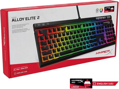 HyperX Alloy Elite 2 Mechanical Gaming Keyboard Red Switch RGB LED Backlit Customize Full Size 100% Anti-Ghosting 80 Million Keystrokes for PC PS4 PS5 Xbox Series X|S Xbox One (Renewed) in Saudi Arabia