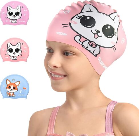 قبعة سباحة للأطفال لعمر 6-12 سنة، قبعة سباحة من السيليكون للأطفال، قبعات سباحة للأطفال مقاومة للماء للشعر الطويل والبنات والأولاد، قبعة سباحة مريحة للأطفال للحفاظ على جفاف الشعر in Kuwait