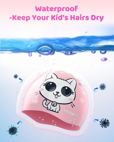قبعة سباحة للأطفال لعمر 6-12 سنة، قبعة سباحة من السيليكون للأطفال، قبعات سباحة للأطفال مقاومة للماء للشعر الطويل والبنات والأولاد، قبعة سباحة مريحة للأطفال للحفاظ على جفاف الشعر in Kuwait