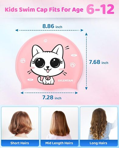 قبعة سباحة للأطفال لعمر 6-12 سنة، قبعة سباحة من السيليكون للأطفال، قبعات سباحة للأطفال مقاومة للماء للشعر الطويل والبنات والأولاد، قبعة سباحة مريحة للأطفال للحفاظ على جفاف الشعر in Kuwait