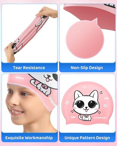 قبعة سباحة للأطفال لعمر 6-12 سنة، قبعة سباحة من السيليكون للأطفال، قبعات سباحة للأطفال مقاومة للماء للشعر الطويل والبنات والأولاد، قبعة سباحة مريحة للأطفال للحفاظ على جفاف الشعر in Kuwait