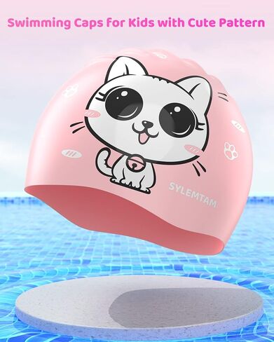 قبعة سباحة للأطفال لعمر 6-12 سنة، قبعة سباحة من السيليكون للأطفال، قبعات سباحة للأطفال مقاومة للماء للشعر الطويل والبنات والأولاد، قبعة سباحة مريحة للأطفال للحفاظ على جفاف الشعر in Kuwait