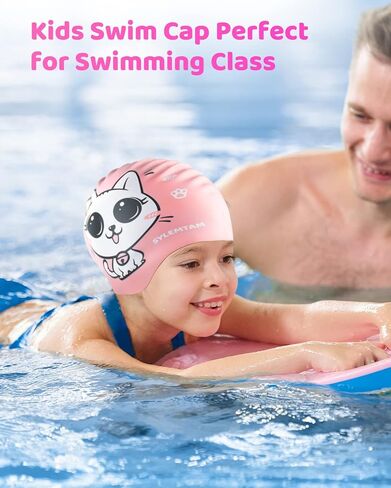 قبعة سباحة للأطفال لعمر 6-12 سنة، قبعة سباحة من السيليكون للأطفال، قبعات سباحة للأطفال مقاومة للماء للشعر الطويل والبنات والأولاد، قبعة سباحة مريحة للأطفال للحفاظ على جفاف الشعر in Kuwait
