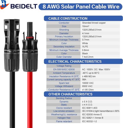 6 Feet 10AWG Solar Extension Cable with Female and Male Connector with Extra Free Pair of Connectors Solar Panel Adaptor Kit Tool (6FT Red + 6FT Black)… in Saudi Arabia