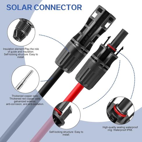6 Feet 10AWG Solar Extension Cable with Female and Male Connector with Extra Free Pair of Connectors Solar Panel Adaptor Kit Tool (6FT Red + 6FT Black)… in Saudi Arabia