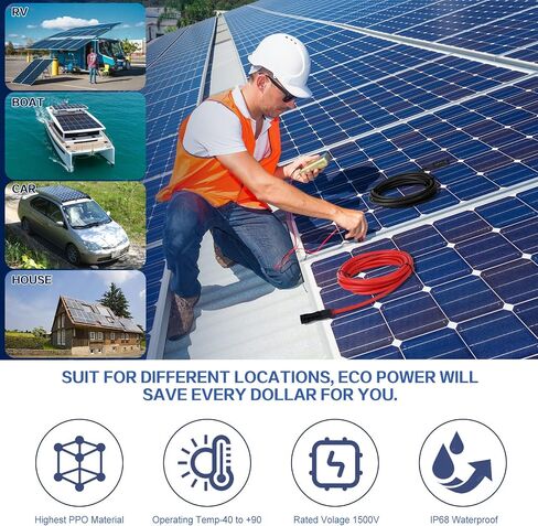 6 Feet 10AWG Solar Extension Cable with Female and Male Connector with Extra Free Pair of Connectors Solar Panel Adaptor Kit Tool (6FT Red + 6FT Black)… in Saudi Arabia