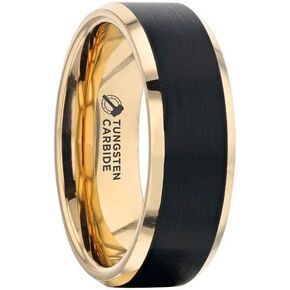 Gaston Gold-Plated Tungsten Carbide Mens Wedding Ring – Flat Black Matte Brushed Inlay with Comfort Fit – Durable, Elegant Mens Wedding Band or Engagement Ring in Saudi Arabia