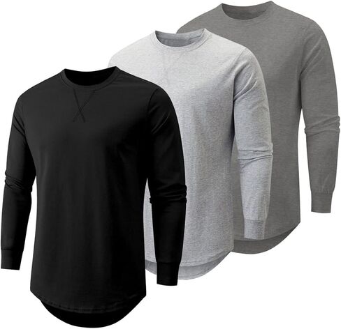 JMIERR Men's 3 Pack Cotton Hipster Hip Hop Longline Crewneck T-Shirt, Short Sleeve Gym Workout Athletic T Shirts for Men Pack,3XL, Black/Dark Grey/Red in Saudi Arabia