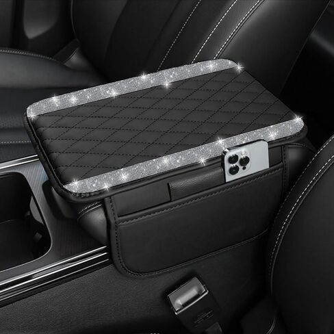 Nbtepem Bling Car Center Center Cover ، وسادة غطاء ذراع السيارة الجلدية مع حقيبتين تخزين ، وملحقات سيارة Universal Car Middle Cover Issories لمعظم المركبات (Silver Diamond) in Kuwait
