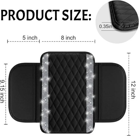 Nbtepem Bling Car Center Center Cover ، وسادة غطاء ذراع السيارة الجلدية مع حقيبتين تخزين ، وملحقات سيارة Universal Car Middle Cover Issories لمعظم المركبات (Silver Diamond) in Kuwait