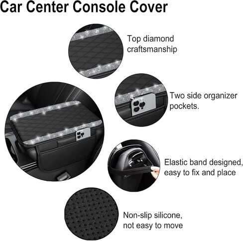 Nbtepem Bling Car Center Center Cover ، وسادة غطاء ذراع السيارة الجلدية مع حقيبتين تخزين ، وملحقات سيارة Universal Car Middle Cover Issories لمعظم المركبات (Silver Diamond) in Kuwait