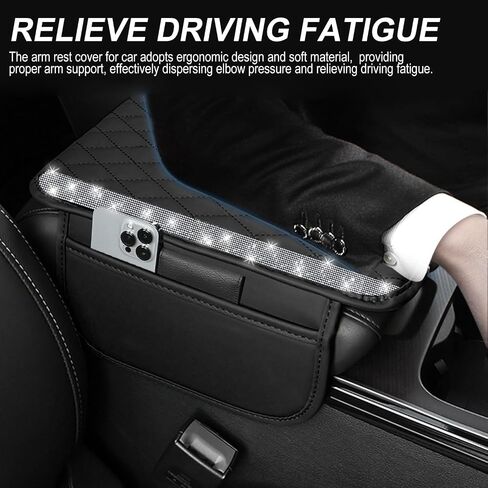 Nbtepem Bling Car Center Center Cover ، وسادة غطاء ذراع السيارة الجلدية مع حقيبتين تخزين ، وملحقات سيارة Universal Car Middle Cover Issories لمعظم المركبات (Silver Diamond) in Kuwait