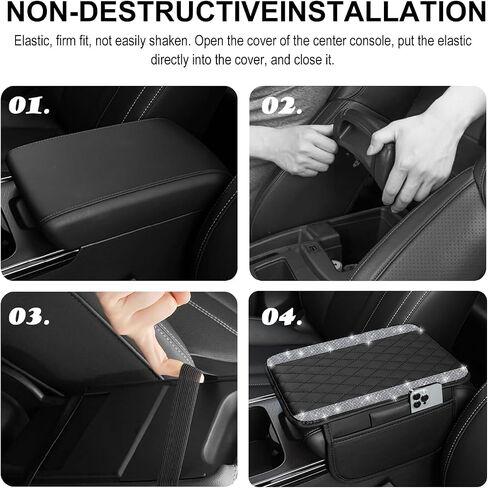Nbtepem Bling Car Center Center Cover ، وسادة غطاء ذراع السيارة الجلدية مع حقيبتين تخزين ، وملحقات سيارة Universal Car Middle Cover Issories لمعظم المركبات (Silver Diamond) in Kuwait