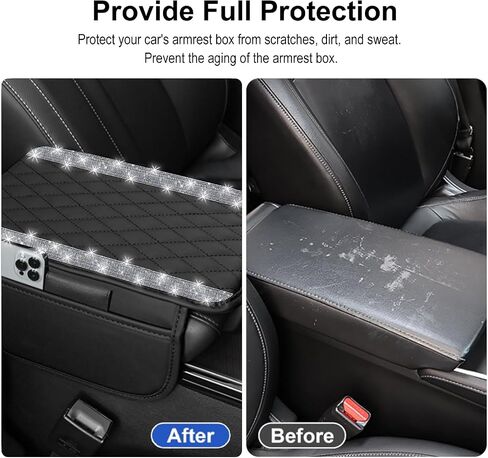 Nbtepem Bling Car Center Center Cover ، وسادة غطاء ذراع السيارة الجلدية مع حقيبتين تخزين ، وملحقات سيارة Universal Car Middle Cover Issories لمعظم المركبات (Silver Diamond) in Kuwait