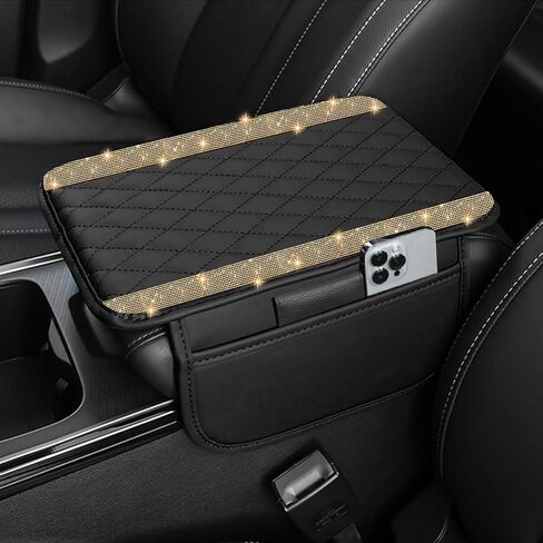 Nbtepem Bling Car Center Center Cover ، وسادة غطاء ذراع السيارة الجلدية مع حقيبتين تخزين ، وملحقات سيارة Universal Car Middle Cover Issories لمعظم المركبات (Silver Diamond) in Kuwait