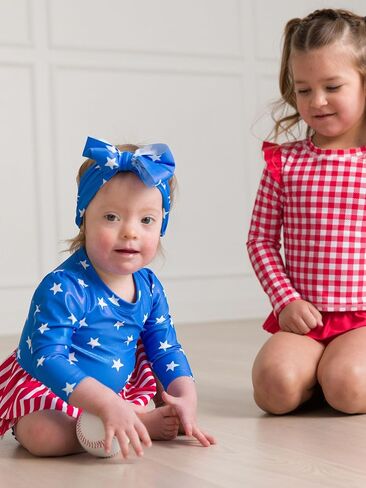 RuffleButts Girls UPF50+ Shimmer Swim Bow Headband in Saudi Arabia