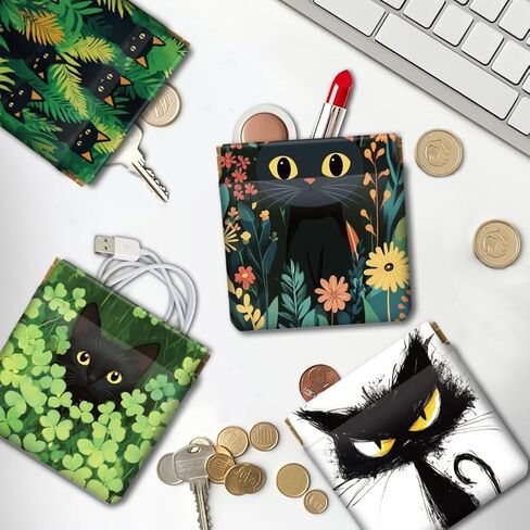 PecoBlue 4pcs Leather Squeeze Coin Pres for Women - Cut Cat and Plant مقاومة للماء ودائم محفظة Mini Money ، أفضل هدية لحفيدة ابنة فتاة in Kuwait