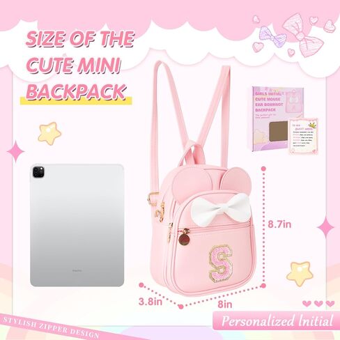 Initial Bowknot Mini Backpacks Birthday Gift For Girls 2-10 Year Old, Cute Little Girl Purse Mouse Ear Crossbody Bag,Small Toddler Daypacks Wallet ,Personalized Trendy Stuff Gift for Kids Teen(Pink,S) in Saudi Arabia