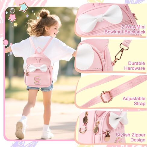Initial Bowknot Mini Backpacks Birthday Gift For Girls 2-10 Year Old, Cute Little Girl Purse Mouse Ear Crossbody Bag,Small Toddler Daypacks Wallet ,Personalized Trendy Stuff Gift for Kids Teen(Pink,S) in Saudi Arabia