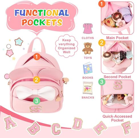 Initial Bowknot Mini Backpacks Birthday Gift For Girls 2-10 Year Old, Cute Little Girl Purse Mouse Ear Crossbody Bag,Small Toddler Daypacks Wallet ,Personalized Trendy Stuff Gift for Kids Teen(Pink,S) in Saudi Arabia