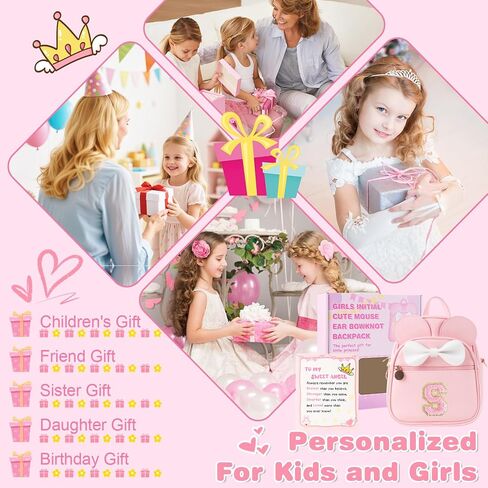 Initial Bowknot Mini Backpacks Birthday Gift For Girls 2-10 Year Old, Cute Little Girl Purse Mouse Ear Crossbody Bag,Small Toddler Daypacks Wallet ,Personalized Trendy Stuff Gift for Kids Teen(Pink,S) in Saudi Arabia