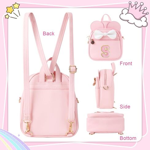 Initial Bowknot Mini Backpacks Birthday Gift For Girls 2-10 Year Old, Cute Little Girl Purse Mouse Ear Crossbody Bag,Small Toddler Daypacks Wallet ,Personalized Trendy Stuff Gift for Kids Teen(Pink,S) in Saudi Arabia