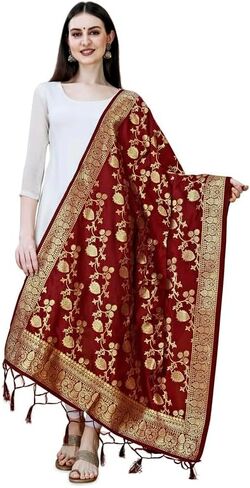 DEVANGI Women's Woven Banarasi Silk Dupatta/Chunni in Saudi Arabia