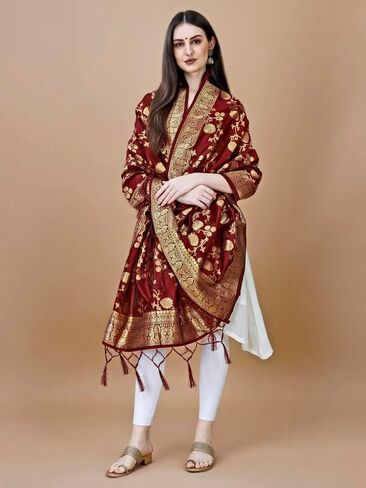 DEVANGI Women's Woven Banarasi Silk Dupatta/Chunni in Saudi Arabia