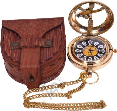 Nautical Antique Brass Working Pocket Watch with Leather Case Vintage Analog Push Button Pocket Watch Gift for New Year, Christmas in Saudi Arabia