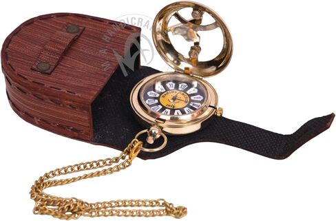 Nautical Antique Brass Working Pocket Watch with Leather Case Vintage Analog Push Button Pocket Watch Gift for New Year, Christmas in Saudi Arabia