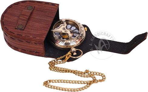 Nautical Antique Brass Working Pocket Watch with Leather Case Vintage Analog Push Button Pocket Watch Gift for New Year, Christmas in Saudi Arabia