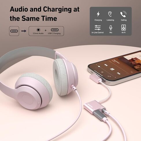 BENFEI USB C to Audio Jack Adapter with 60W Fast Charging, USB-C to 3.5mm Female Headphone Compatible with iPhone 15 Pro Max/15 Pro/15, Samsung Galaxy S24/S23/S22/S21 Ultra, iPad Pro, Pixel 8 Grey in Kuwait