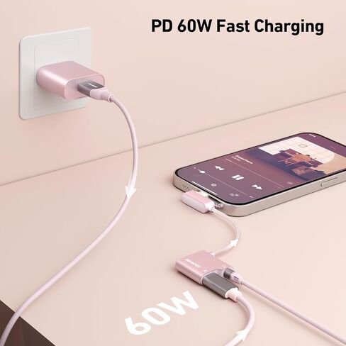 BENFEI USB C to Audio Jack Adapter with 60W Fast Charging, USB-C to 3.5mm Female Headphone Compatible with iPhone 15 Pro Max/15 Pro/15, Samsung Galaxy S24/S23/S22/S21 Ultra, iPad Pro, Pixel 8 Grey in Kuwait