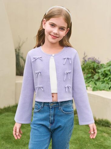 فتيات هالومونينغ اقتصاص كارديجان سترة الأطفال لطيف القوس الأكمام طويلة الأكمام سترات محبوكة قمم 5-14 سنة in Kuwait