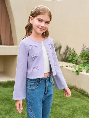 فتيات هالومونينغ اقتصاص كارديجان سترة الأطفال لطيف القوس الأكمام طويلة الأكمام سترات محبوكة قمم 5-14 سنة in Kuwait