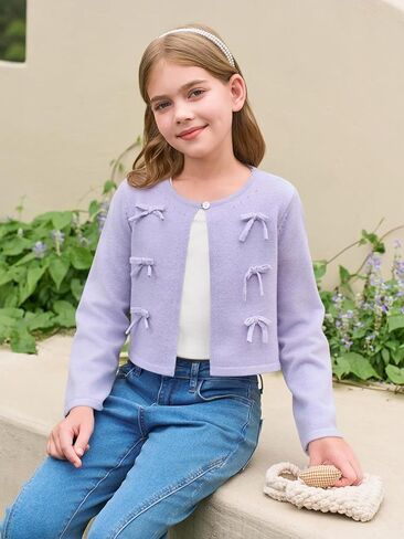 فتيات هالومونينغ اقتصاص كارديجان سترة الأطفال لطيف القوس الأكمام طويلة الأكمام سترات محبوكة قمم 5-14 سنة in Kuwait