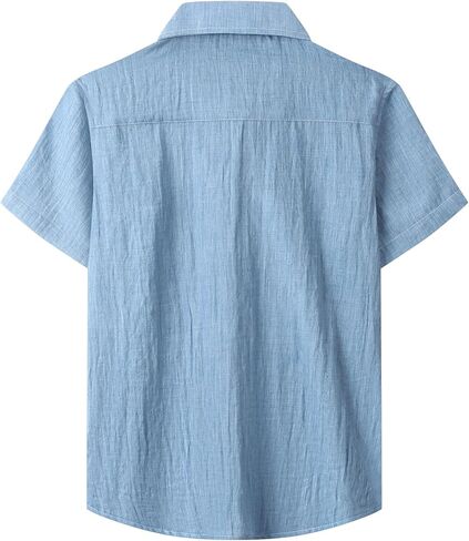 Boys Chambray Button Down Shirt Short Sleeve Summer Casual Cotton Woven Kids Fashion Clothes with Pocket in Saudi Arabia