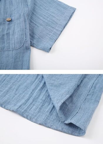Boys Chambray Button Down Shirt Short Sleeve Summer Casual Cotton Woven Kids Fashion Clothes with Pocket in Saudi Arabia