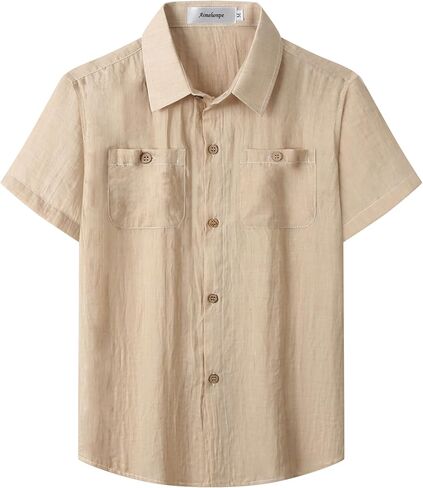 Boys Chambray Button Down Shirt Short Sleeve Summer Casual Cotton Woven Kids Fashion Clothes with Pocket in Saudi Arabia