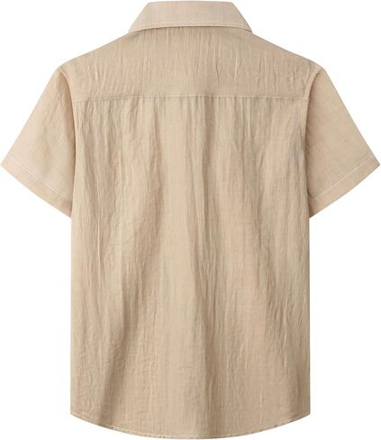 Boys Chambray Button Down Shirt Short Sleeve Summer Casual Cotton Woven Kids Fashion Clothes with Pocket in Saudi Arabia