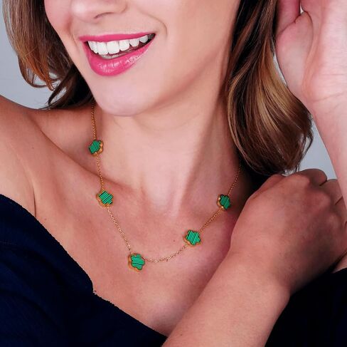 5 Leaf Clover Choker Necklace for Women 18K Gold Plated Stainless Steel Black Lucky Five Leaf Dangle Chain Jewelry Gift for Mother and Daughter in Kuwait