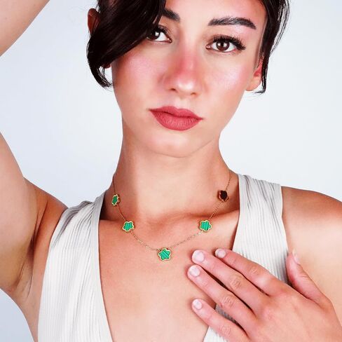 5 Leaf Clover Choker Necklace for Women 18K Gold Plated Stainless Steel Black Lucky Five Leaf Dangle Chain Jewelry Gift for Mother and Daughter in Kuwait