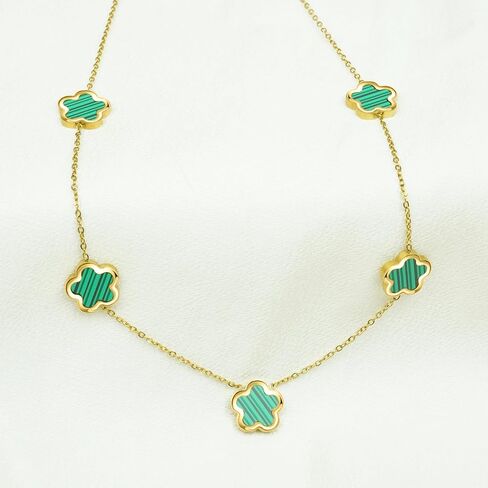 5 Leaf Clover Choker Necklace for Women 18K Gold Plated Stainless Steel Black Lucky Five Leaf Dangle Chain Jewelry Gift for Mother and Daughter in Kuwait